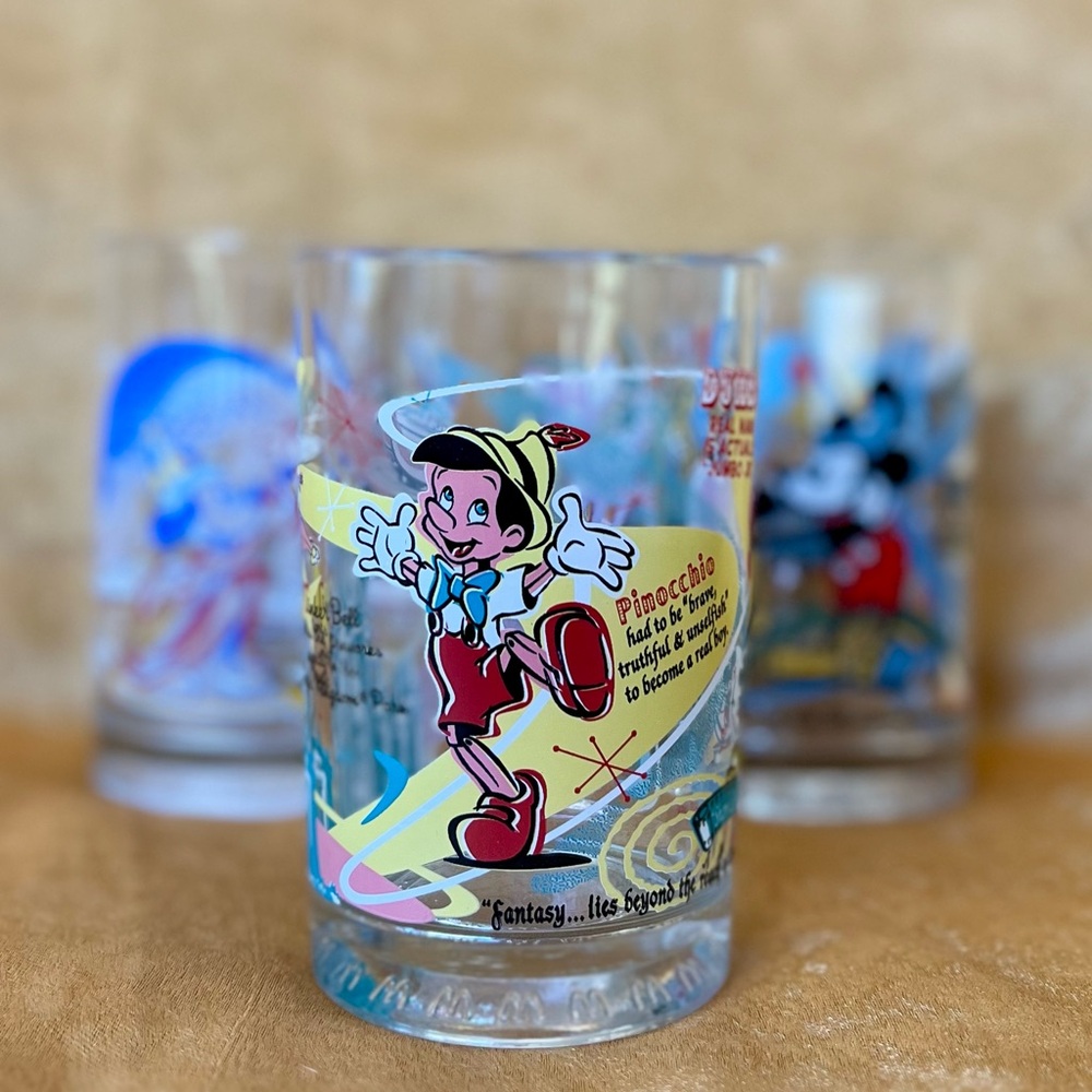 Pinocchio Themed Glass with Red and Yellow Accents
